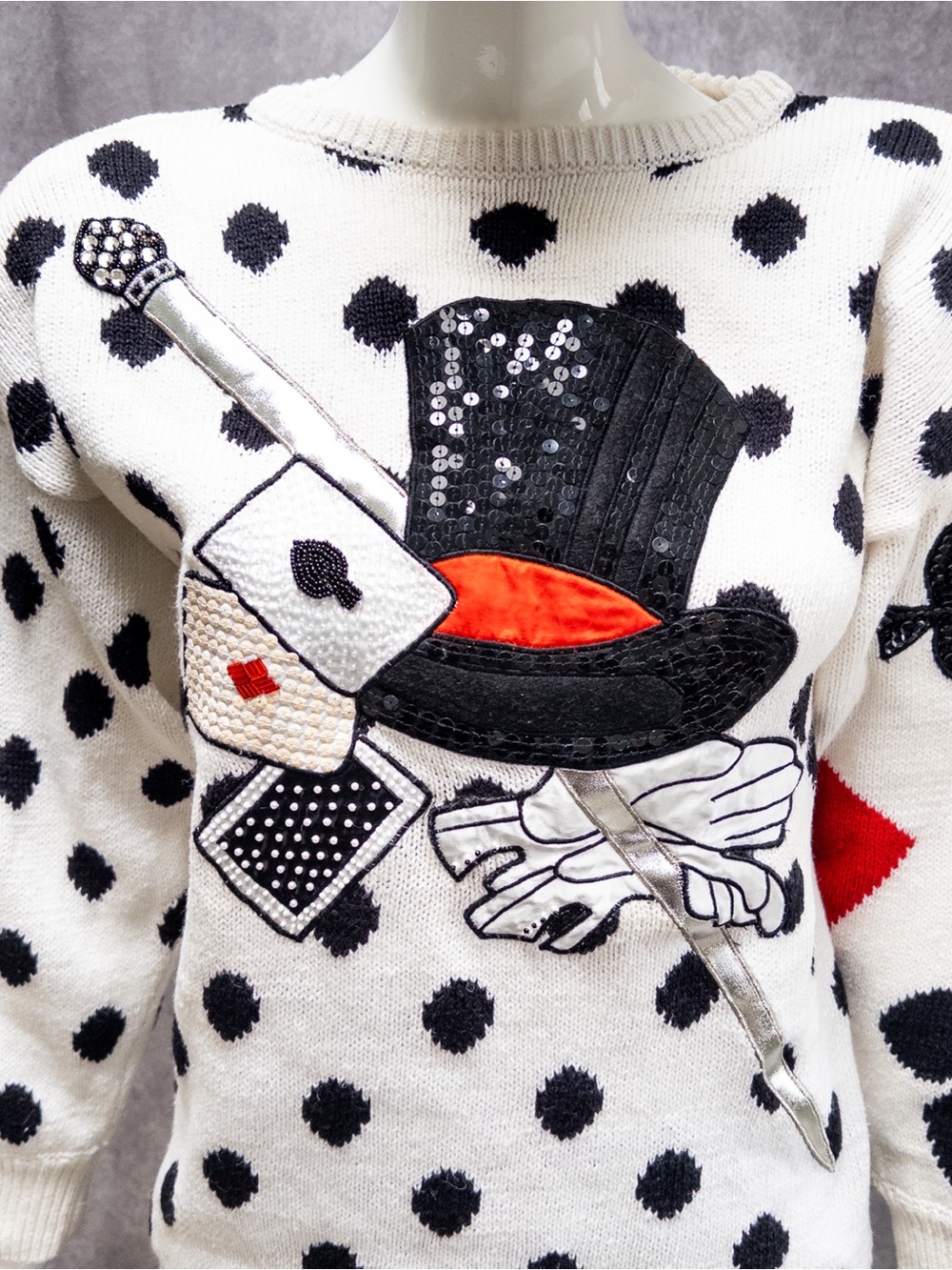 Vintage Bonnie Boerer Magician Illusionist Sequin Embellished Polka Dot Sweater - Picture 3 of 12